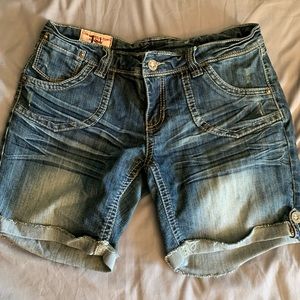 Distressed jean shorts